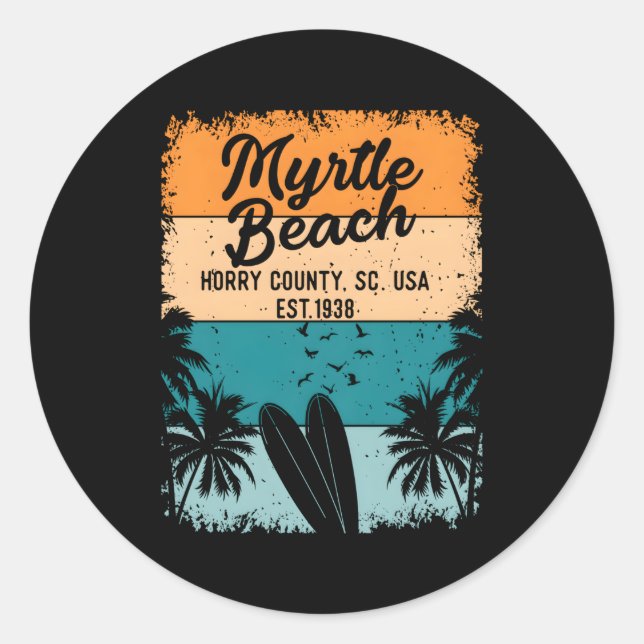 Sticker Rond Myrtle Beach Et Sc Caroline Du Sud (Devant)
