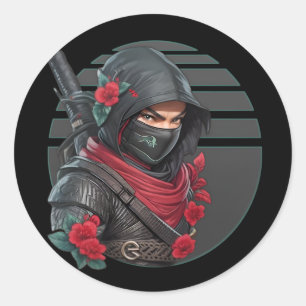 Sticker Rond Mystérieux guerrier de Ninja avec épée et écaille