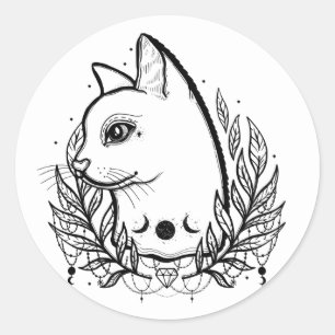 Sticker Rond Mystic Cat Stay Magic Halloween Magic Moonphases