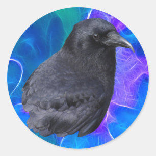 Sticker Rond Mystic Raven Portrait Celtic Pagan Art