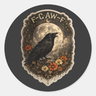 Sticker Rond Mystic Raven Under Moon Dark Celestial Aesthetic