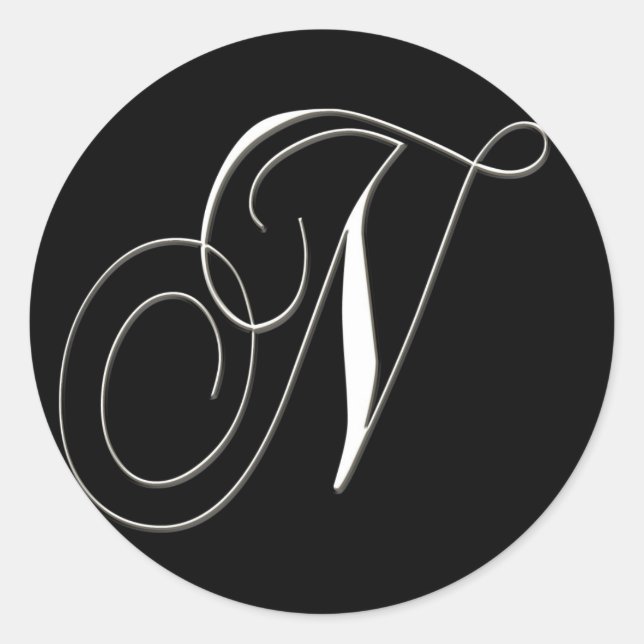 Sticker Rond N monogramme - élégant noir et blanc (Devant)