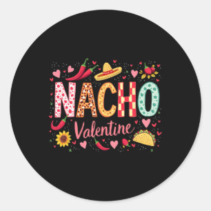 Sticker Rond Nacho Valentine Funny Sombrero Et Taco Design