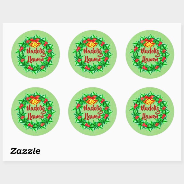 Sticker Rond Nadolig Llawen Welsh Joyeux Noël (Feuille)