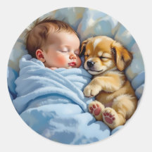 Naissance bébé garçon Napping avec chiot