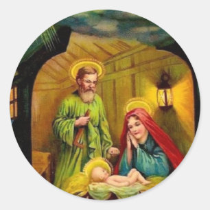 Sticker Rond Naissance de Noël Vintage de Jésus