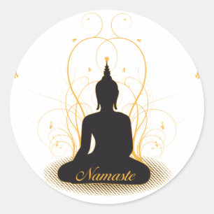 Sticker Rond Namaste élégant Bouddha
