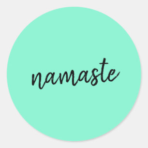 Sticker Rond Namaste   Neo Mint Green Moderne Yoga Spirituel