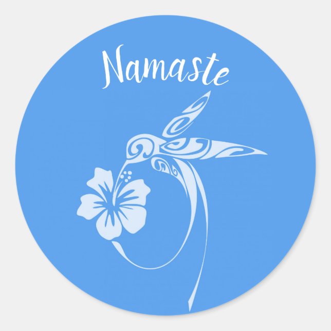 Sticker Rond Namaste White Hummingbird sur Blue Arrière - plan (Devant)