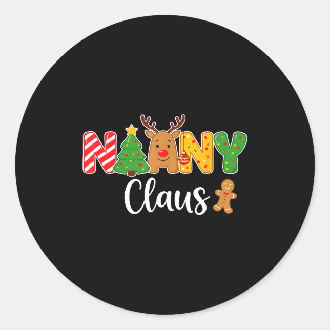 Sticker Rond Nanny Claus Funny For Christmas With Reindeer And  (Devant)