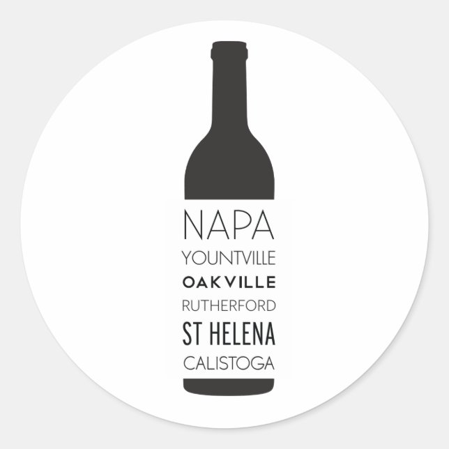 Sticker Rond Napa Valley Cities Wine Bottle (Devant)