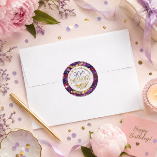 Sticker Rond Nappe en papier Strata de 90 ans Purple and Gold
