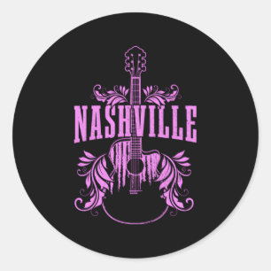 Sticker Rond Nashville Guitare Tennessee Country Music City