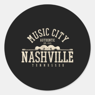 Sticker Rond Nashville Tennessee Country Music City Guitare