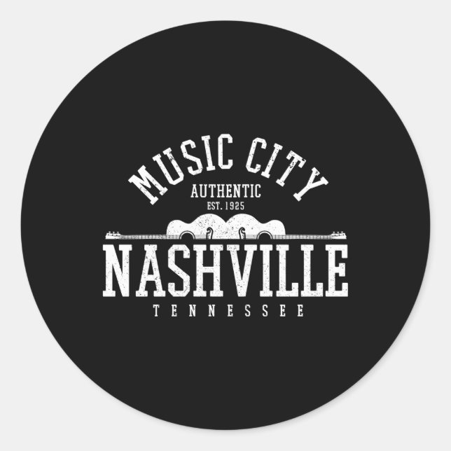 Sticker Rond Nashville Tennessee Country Music City Guitare (Devant)