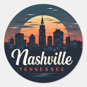 Sticker Rond Nashville Tennessee Rétro Skyline