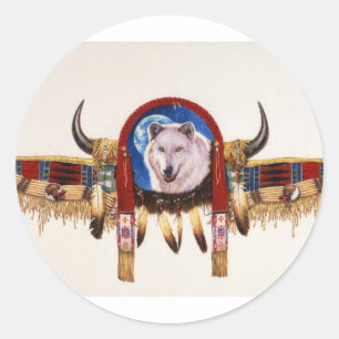 Sticker Rond Natif américain de bouclier de loup
