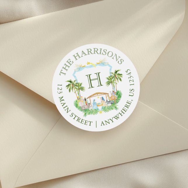 Sticker Rond Nativité de l'eau Monogramme Crest Noël (Créateur téléchargé)