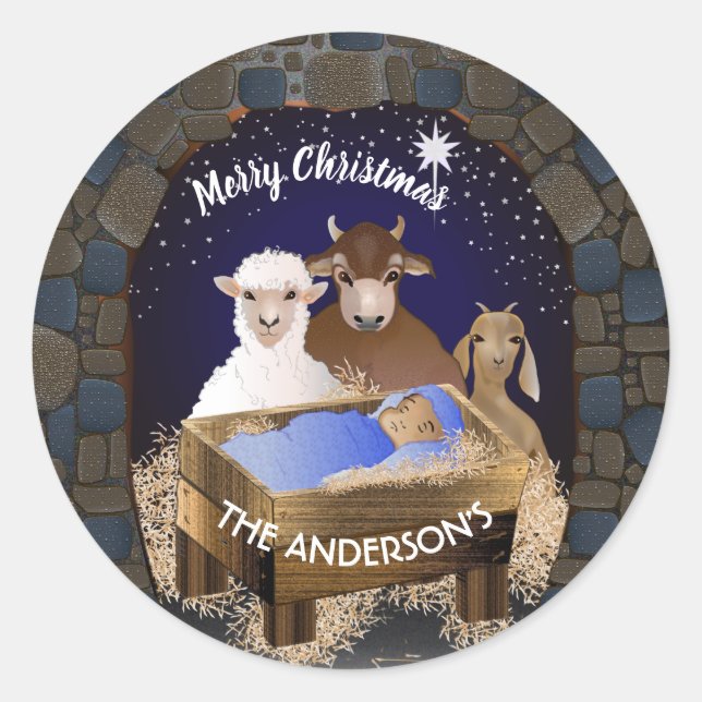 Sticker Rond Nativité de Noël Bébé Jésus (Devant)