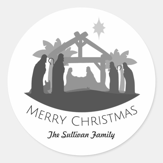 Sticker Rond Nativité de Noël simple personnalisée (Devant)