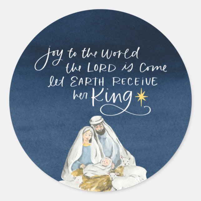 Sticker Rond Nativité Joy Aquarelle Noël religieux (Devant)