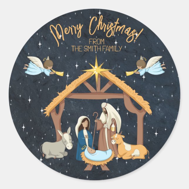 Sticker Rond Nativité Moyenne Peau Tone Noël (Devant)