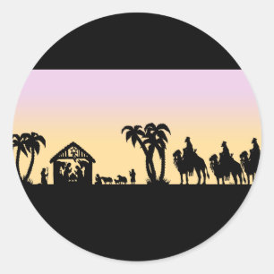 Sticker Rond Nativité Silhouette Hommes sages à l'horizon