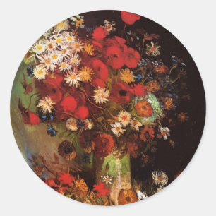 Sticker Rond Nature morte Fleurs dans un vase de Vincent van Go