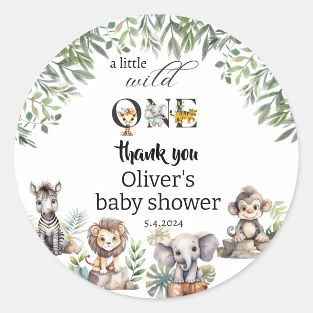 Sticker Rond nature sauvage baby shower safari animaux (Devant)
