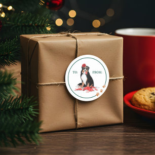 Sticker Rond Naughty Chien Aquarelle Burnese Mountain Chew Cade