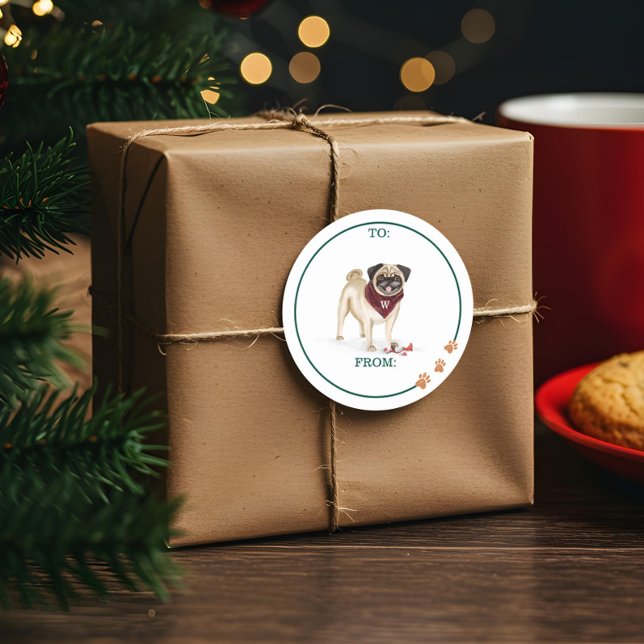 Sticker Rond Naughty Chien Aquarelle mignonne Carlin cassé Orne (Naughty Dog Watercolor Yorkshire Terrier in Gift Classic Round Sticker)
