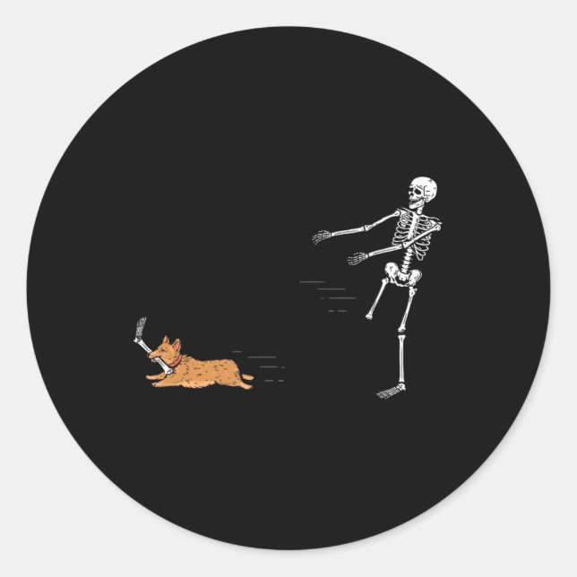 Sticker Rond Naughty Corgi Chien Fun Skeleton Halloween (Devant)