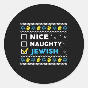 Sticker Rond Naughty Jewish Ugly Hanukkah Sweater Chanukah