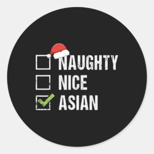 Sticker Rond Naughty Nice Asie asiatique Santa Hat Cadeau de No