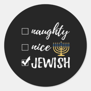 Sticker Rond Naughty Nice Juif Drôle Laid Noël Hanoukka