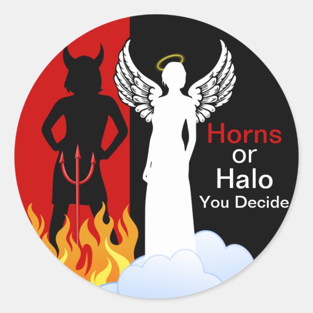 Sticker Rond Naughty ou Nice Angel Devil (Devant)