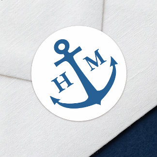 Sticker Rond Nautical Anchor Monogram Beach Wedding