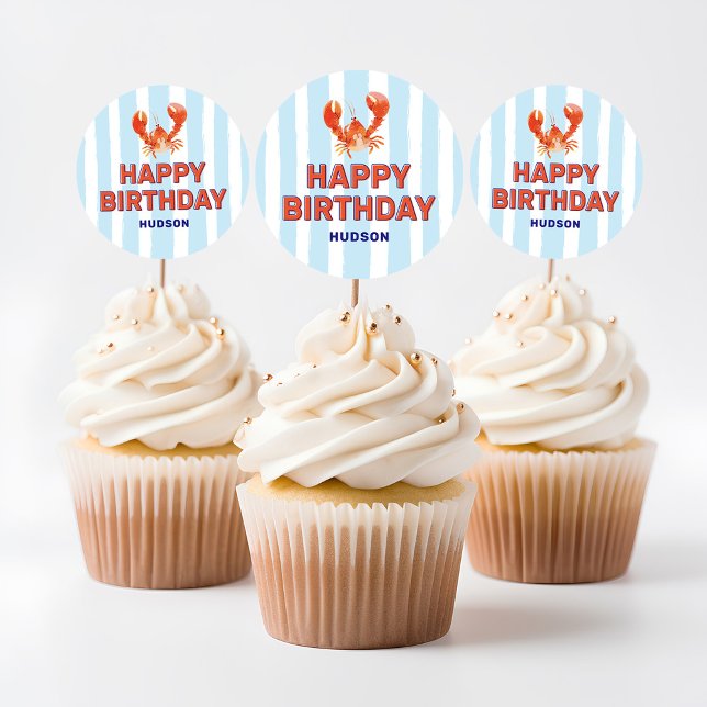 Sticker Rond Nautical Lobster Kids Happy Birthday (Créateur téléchargé)
