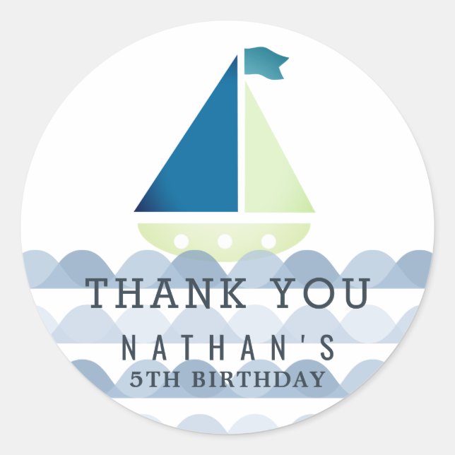 Sticker Rond Nautique Bleu Boy Anniversaire Merci (Devant)