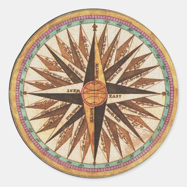 Sticker Rond Navigateur de boussole du navire Vintage nautique (Devant)