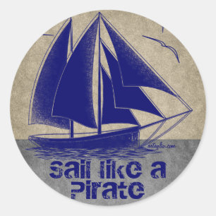 Sticker Rond Naviguez comme un pirate, garçon nautique, cru