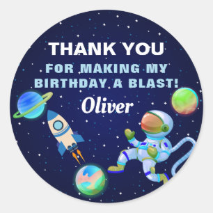 Sticker Rond Navire à fusée spatiale de l'astronaute bleu Anniv