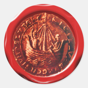 STICKER ROND NAVIRE ANTIQUE SCEAU DE CIRE ROUGE