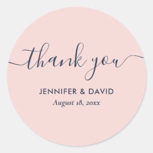 Sticker Rond Navy Blue et Blush Remerciement en écriture modern