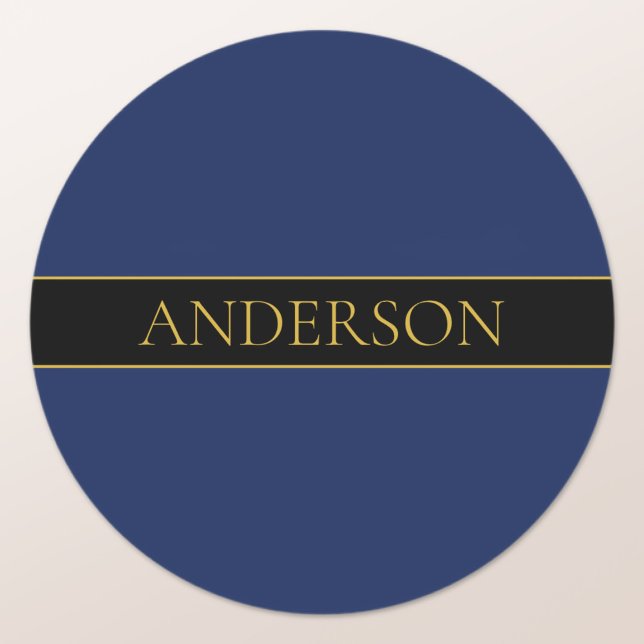 Sticker Rond Navy Blue & Gold Nom Nom de famille ou Entreprise  (Créateur téléchargé)