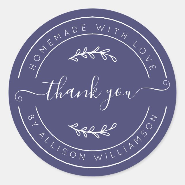 Sticker Rond Navy Blue Homemade Thank You Label (Devant)