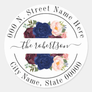 Sticker Rond Navy burguy floral boho chic adresse de retour