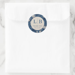 Sticker Rond Navy Élégant Floral