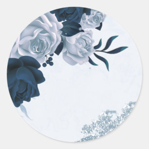 Sticker Rond navy & fleurs bleues poussiéreuses merci autocolla