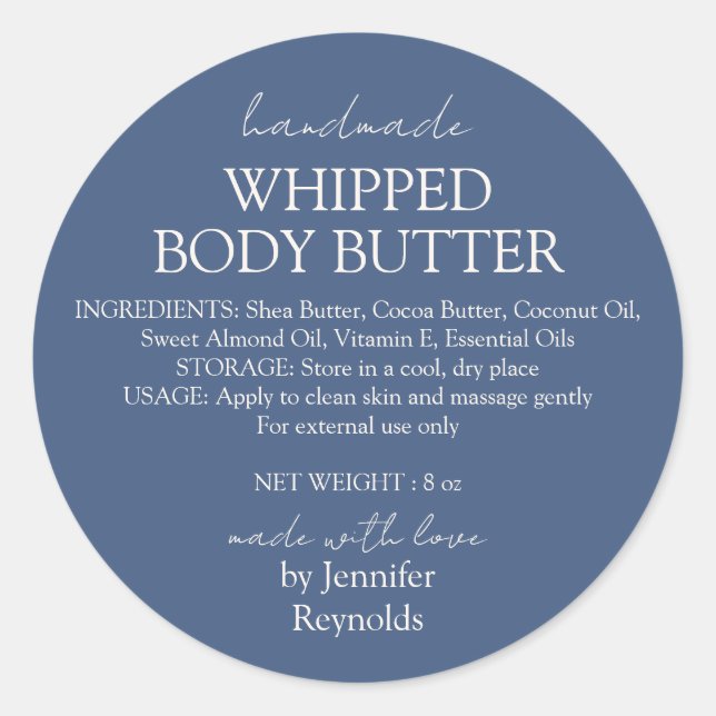 Sticker Rond Navy Handmade Body Butter Organic (Devant)